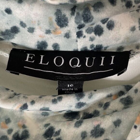 ELOQUII Dress Womens 16 Slash Shoulder Midi NEW Green Dot Print Long Sleeve - Picture 13 of 15